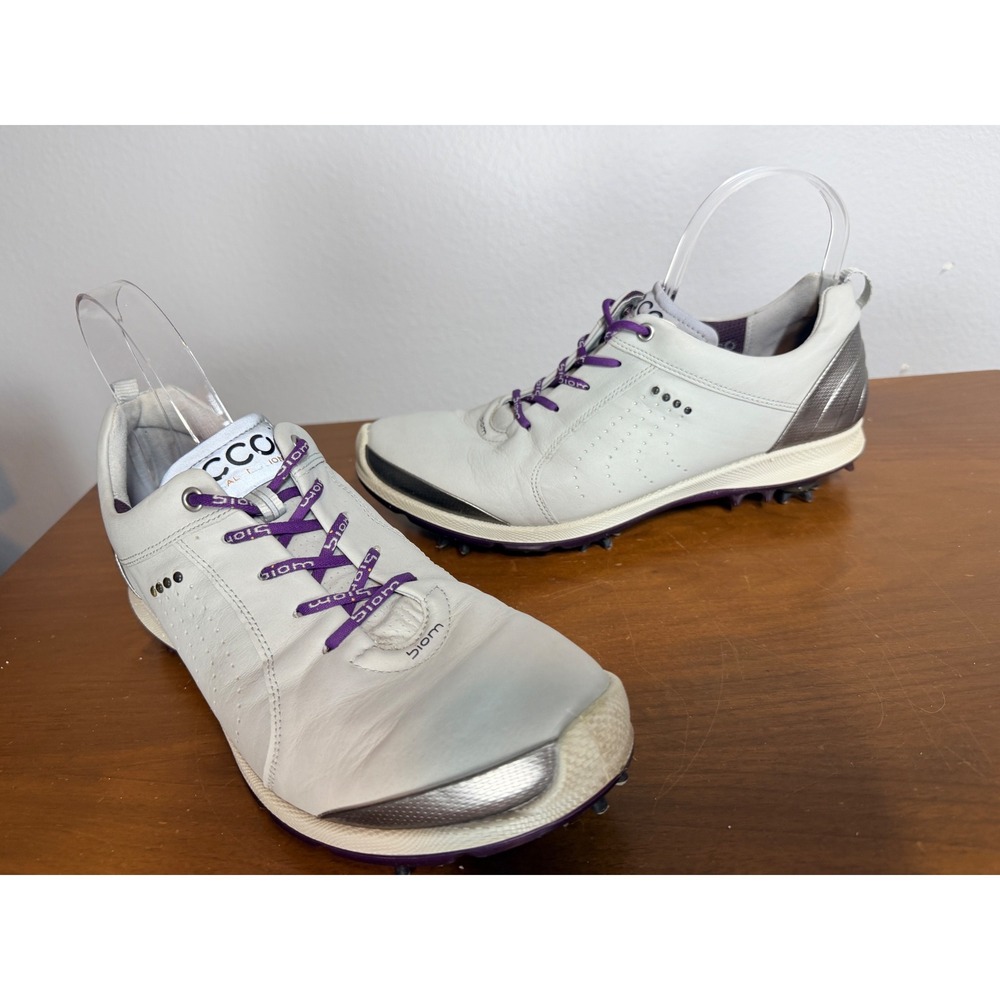 Ecco Golf Shoes Women 40 White Biom‎ Natural Motion Spiked Leather Purple